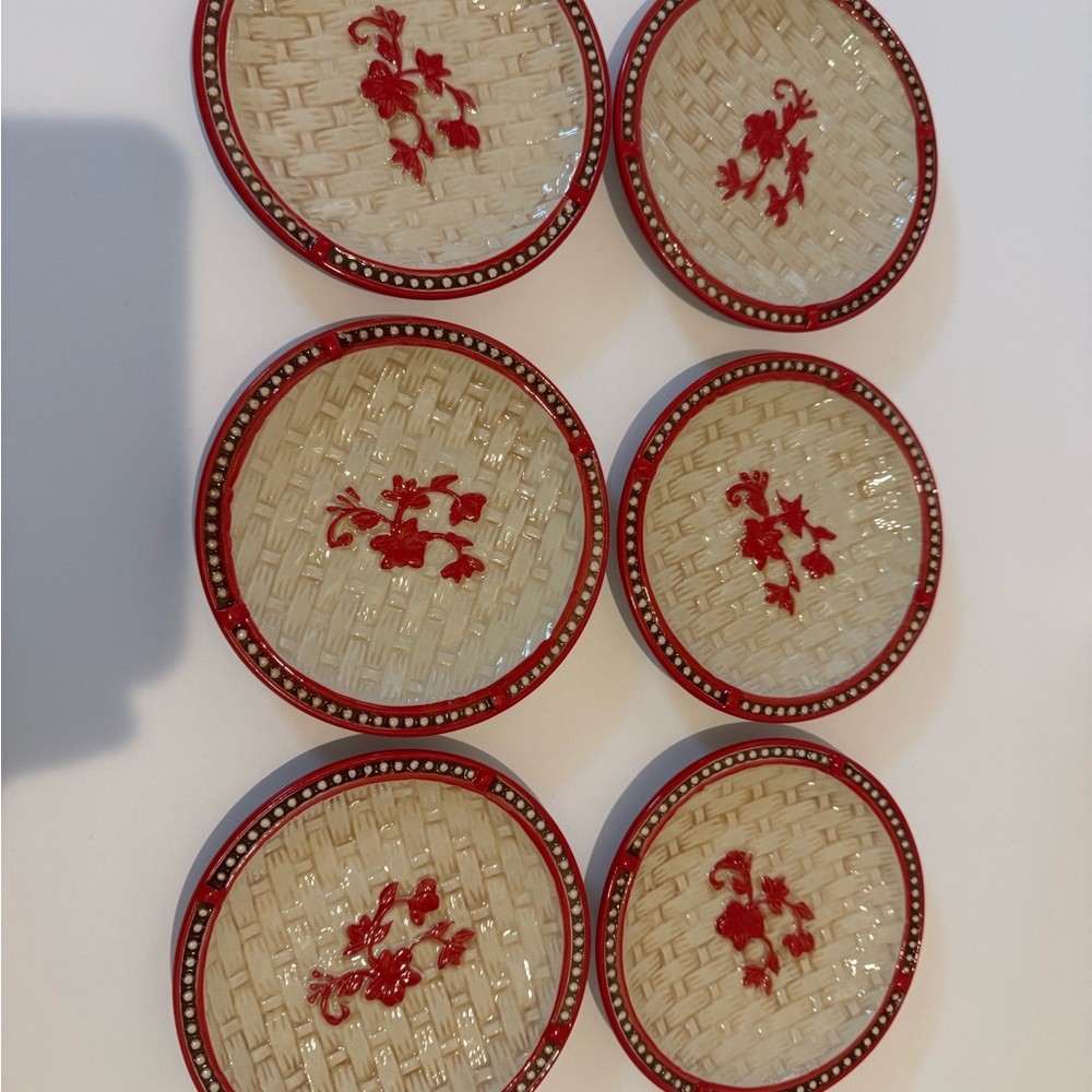 Temp-Tations Floral Lace Basketweave Red Bread & Butter Plate - 5 1/2" - 6 PCS